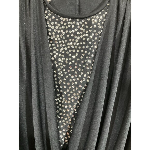 Vintage Womens Draped Front Midi Dress 8 Black Glam Party Formal Cocktail 80s - Picture 2 of 12